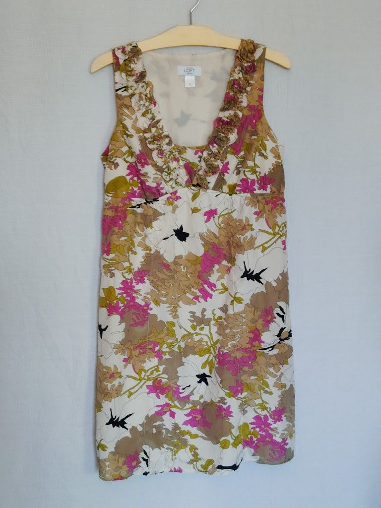 Ann Taylor Loft Petites Floral Silk Cotton V-Neck Multicolor ~ Dress 6P