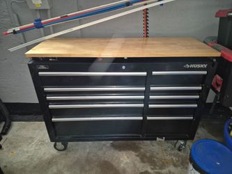 Husky Rolling Tool Chest with Solid Wood Work Top – Heavy Duty