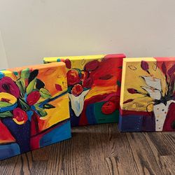 Authentic Brushstroke Florals on Canvas, 3 piece
