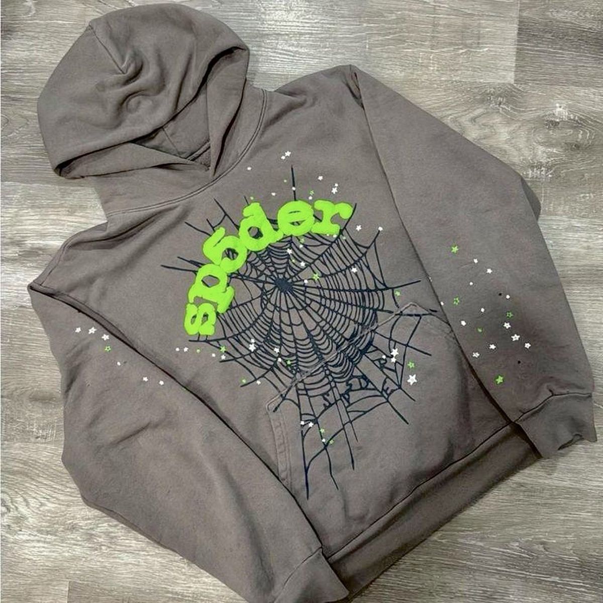 Sp5der green and grey hoodie 