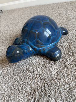 Blue Glazed Ceramic Turtle Figurine