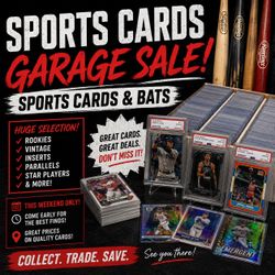 SPORTS MEMORABILIA / SPORTS CARD GARAGE SALE, AUTOS, ROOKIES, MYSTERY PACKS, ETC!! EVERYTHING SPORTS GARAGE SALE
