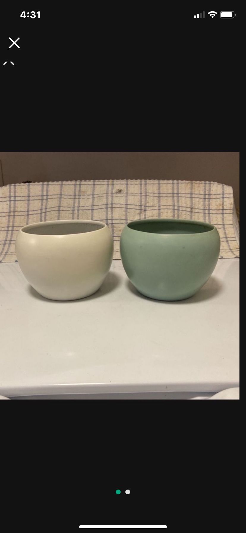 Two Factory Painted Metal 5" Flower Pots In Great Condition