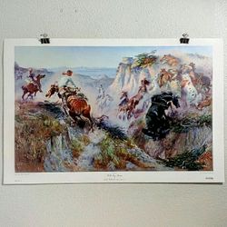 "Wild Horse Hunters" by Charles Russell, Unframed Print, Wall Art - Outer Print: 35"x23"  Image: 31.5"x20", - PORCH PICKUP ONLY , CASH ONLY 
