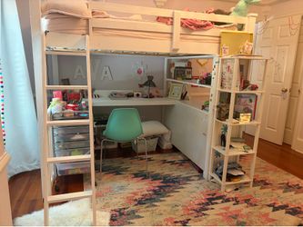 Solid Wood Full Loft Bed Bedroom Set – Mattress, Bedding & Storage Included! | $700