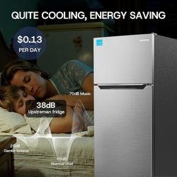  14.6 Cu.Ft. Refrigerator with Top Freezer, Frost Free Fridge Electronic Thermostat, ENERGY STAR, Low Noise, Reversible Door, Stainless Steel-BD146