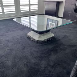 Modern Geometric Glass Coffee Table with Stone Base
