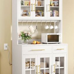 71'' Kitchen Pantry Storage Cabinet with Microwave Stand