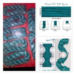 7 pcs Teal Cheesecloth Gauze Table Runners – Set