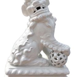 Large Mid Century ETHAN ALLEN ITALY Foo Dog Guardian Lion Dragon Ceramic Statue Feng Shui Oriental Decor Chinoiserie