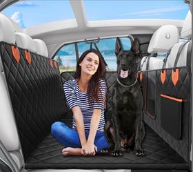 IJVAE Dog Seat Cover For Back Seat, Hard Bottom Back Seat Extender Holds 500 Lbs, Waterproof & Nonslip Car Hammock For Large Pets, Comfortable Travel 