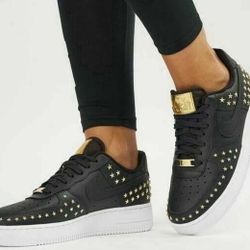 Nike Air Force 1 07 XX GOLD Studded Black White AR0639 001 Women's 8.5 Shoes