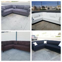 Brand new 7X9FT SECTIONAL COUCHES CHARCOAL  MICROFIBER, BROWN,  BLACK, FABRIC. AND  WHITE LEATHER  COUCHES , Sofa 2pcs 