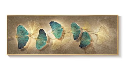 New!✨ Beautiful 20x50 teal botanical Ginko leaf wall art