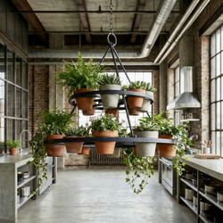 Vintage Wrought Iron Hanging Planter / Mid Century Modern Geometric Ring Sculpture