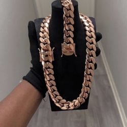 🌟 Set Chain & Bracelet Necklace 20mm Miami Cuban Link Rose Gold Plated Handmade 5x Plated Premium Quality 🔥