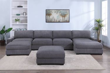 6pc Double Chaise Sectional With Ottoman DARK Gray  66x164x66