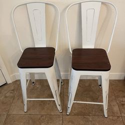Pair of Rustic Metal and Wood Counter Stools