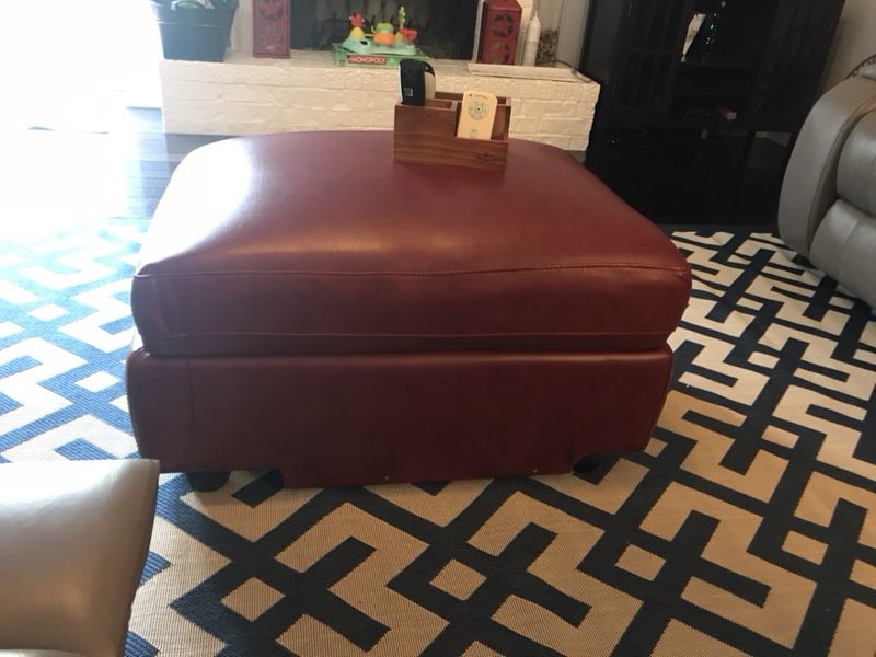 Red leather cocktail storage ottoman