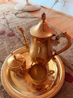 Vintage Gold-Tone 4-Piece Tea and Coffee Service Set with Tray