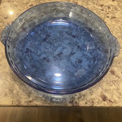 Vintage Pyrex   Cobalt Blue Glass Pipe Pan, Deep Dish Plate 9.5”