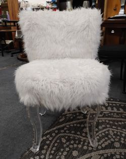 White Faux Fur clear resin chair