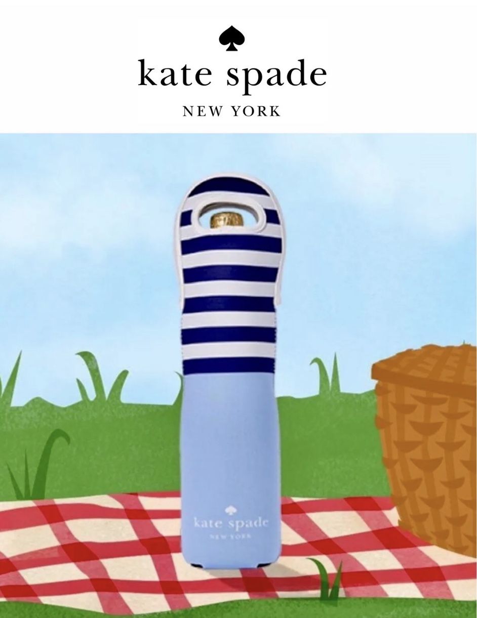 Kate Spade Wine Tote bag Blue White wine bottle holder cover New