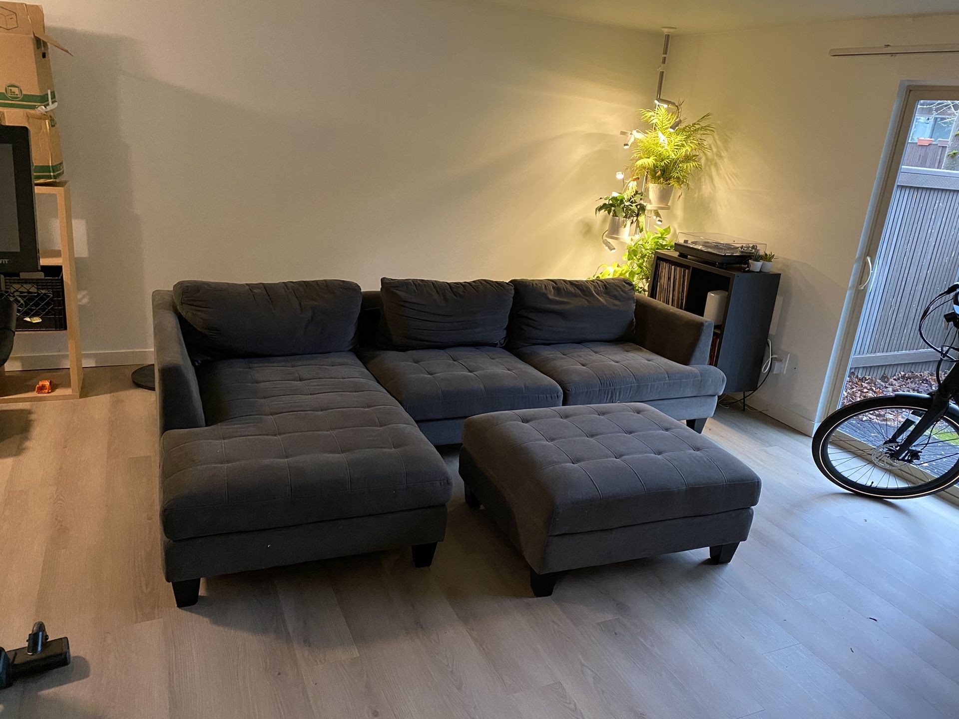 Large Gray Couch With Ottoman