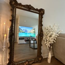 Large Vintage Gold Ornate Baroque Floor Mirror – 58”x34”