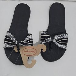 Havaianas St Tropez Fita Black White Thong Sandal Flip Flops Womens Sz 7