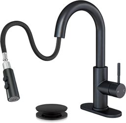 Matte Black Pull-Out Bathroom Faucet with Drain