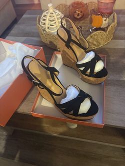 Black Suede Cork Wedge Sandals