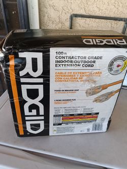 RIDGID
100 ft. 10/3 Heavy Duty Indoor/Outdoor SJTW Extension Cord with Lighted End, Orange/Grey