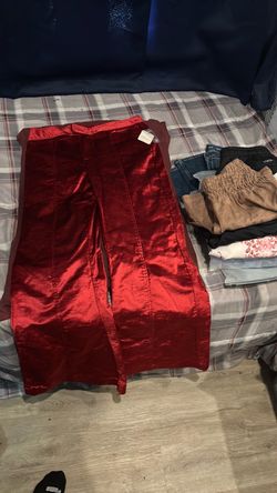 Red Satin Wide-Leg Pants with Tag