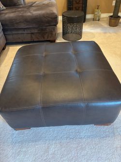 Large Dark Brown Leather Tufted Ottoman