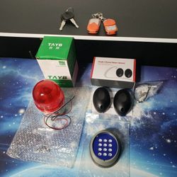 New GCCSJ Automatic Sliding Gate Opener Kit, 2 remotes, 2 keys, keypad, infrared sensors, and alarm light