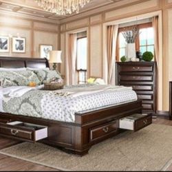 Brand New Brown Cherry 4pc Queen Size Bedroom Set 