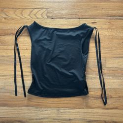 Black tank top with tie embellishments on sleeves size extra small 