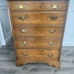 Ethan Allen Early American Solid  Wood 5-Drawer Highboy Dresser