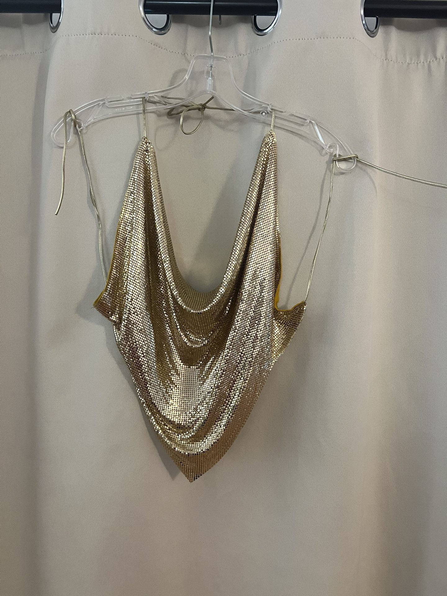 Disco Era Halter Top, Gold Metal Mesh, Sz Sm-Vintage