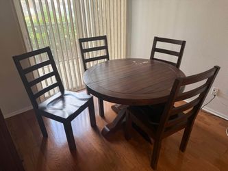 Classic Wood Table with four chairs and bench