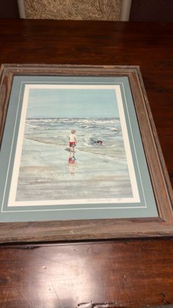 Signed & numbered framed art boy on the beach