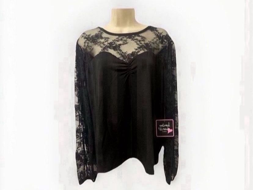 ✨New With Tags✨ 3xl Black Lace Sheer Blouse Long Sleeve