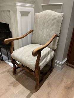 French Style Carved Wood Upholstered Armchair