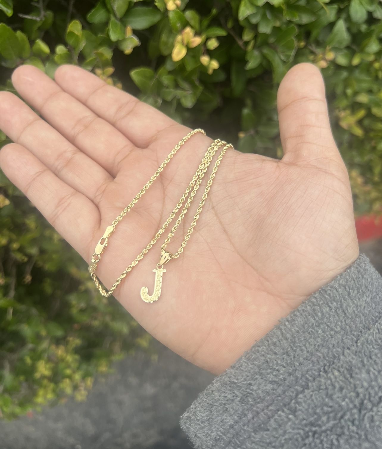 10k Gold Rope Chain + Initial Pendant 10 Kt Necklace Oro Cadena Dije