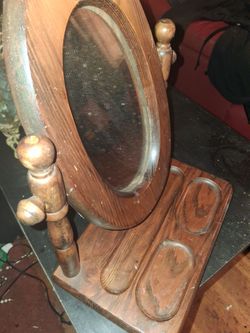 Vintage Wooden Vanity Mirror with Stand