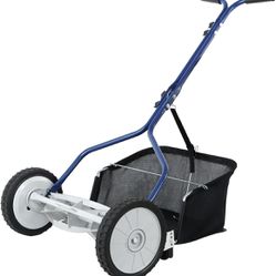 Amazon Basics 18-Inch 5-Blade Push Reel Lawn Mower with Grass Catcher, Blue
