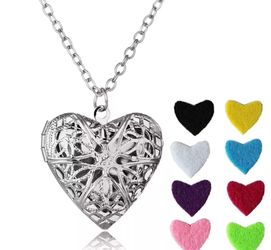 * Heart Silver Essential Oil Diffuser Necklace
