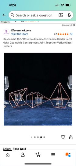 3 Rose Gold Geometric Candle Holders 