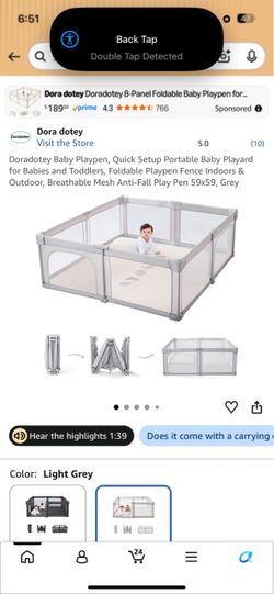 Doradotey Baby Playpen, Quick Setup Portable Baby Playard for Babies and Toddlers, Foldable